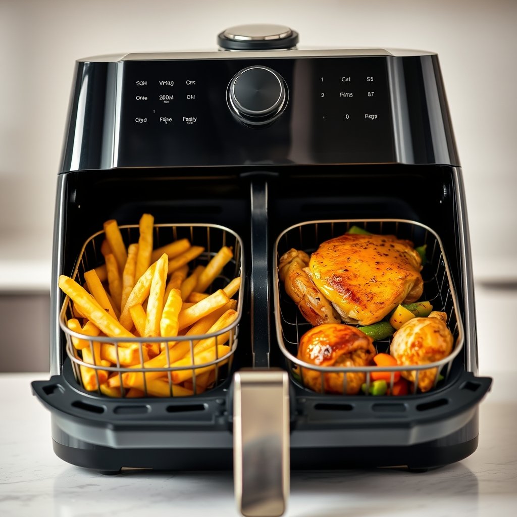dual airfryer in action