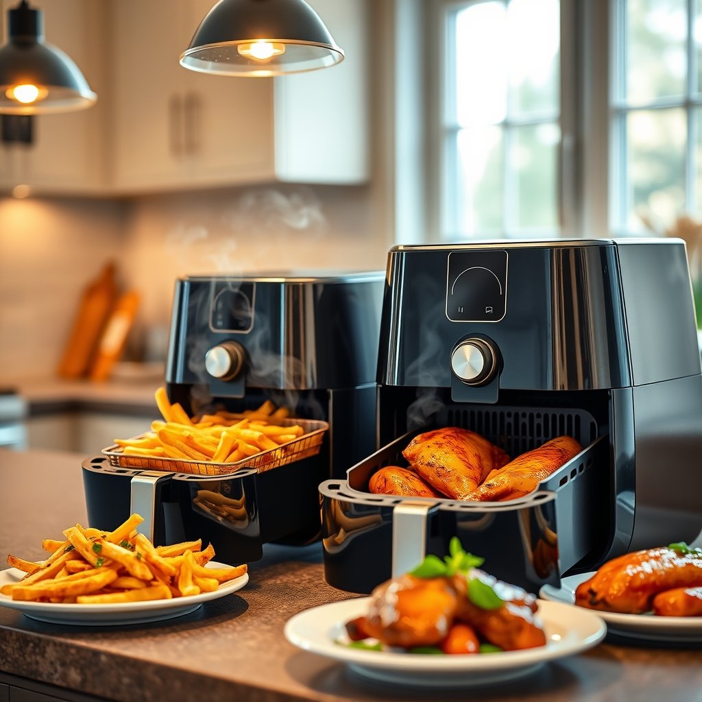 dual airfryer in action
