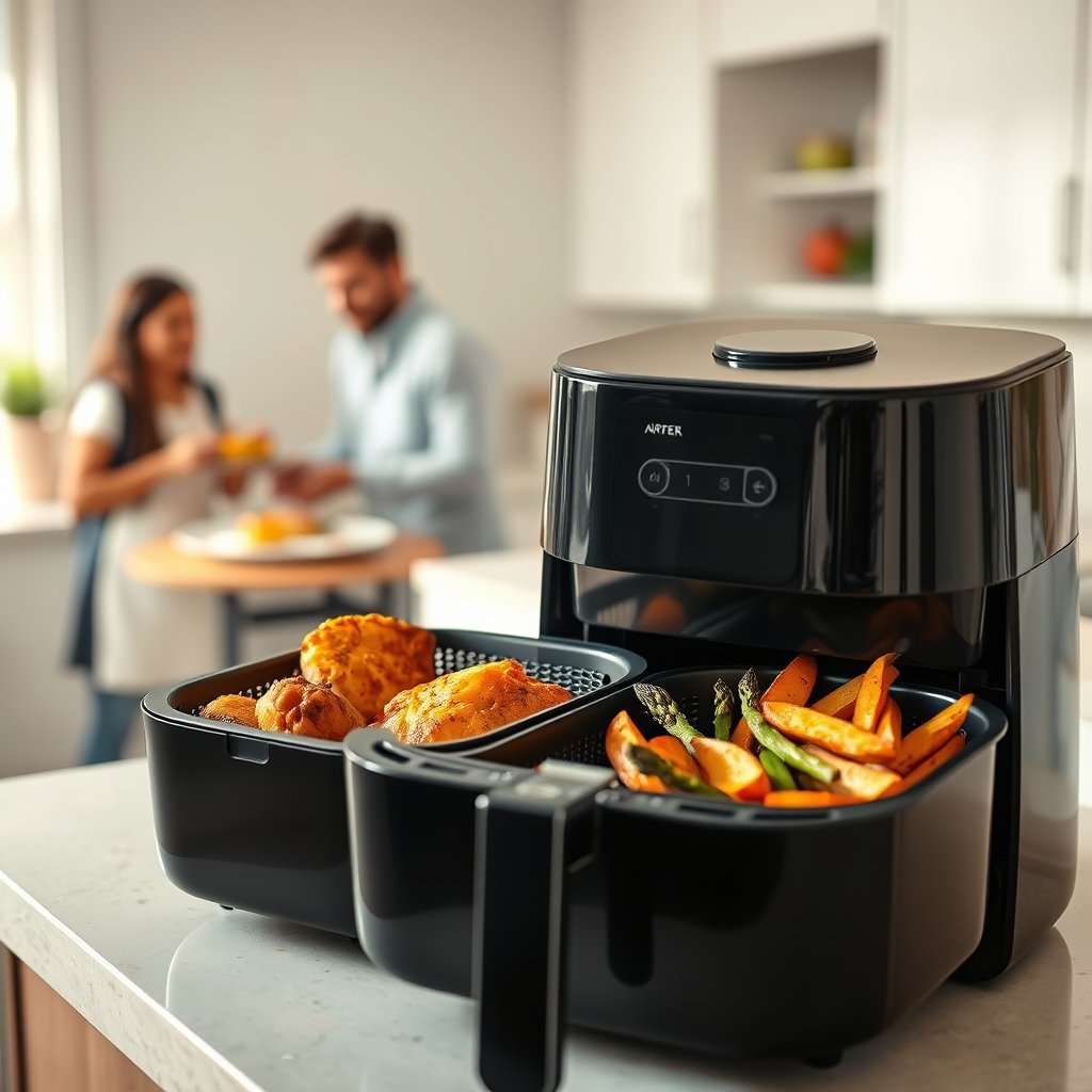 dual airfryer in action