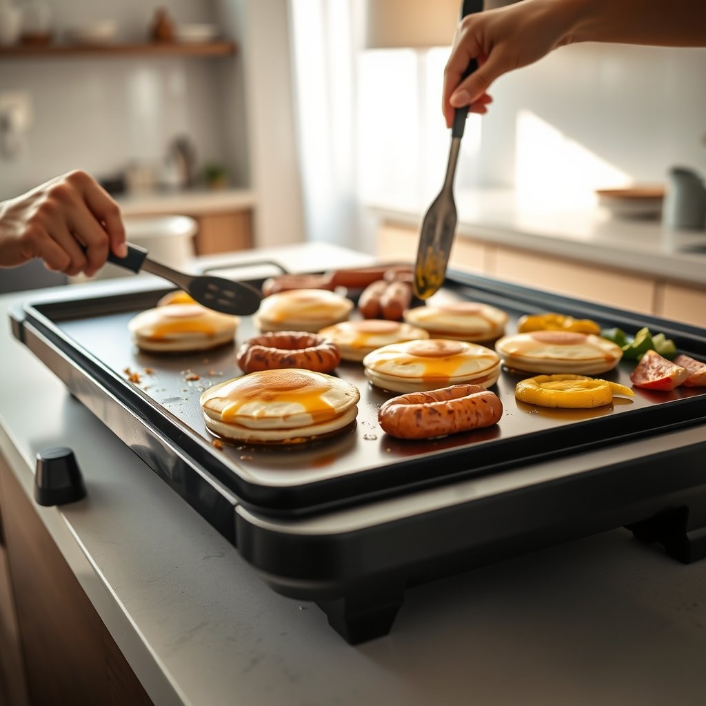 electric griddle in action