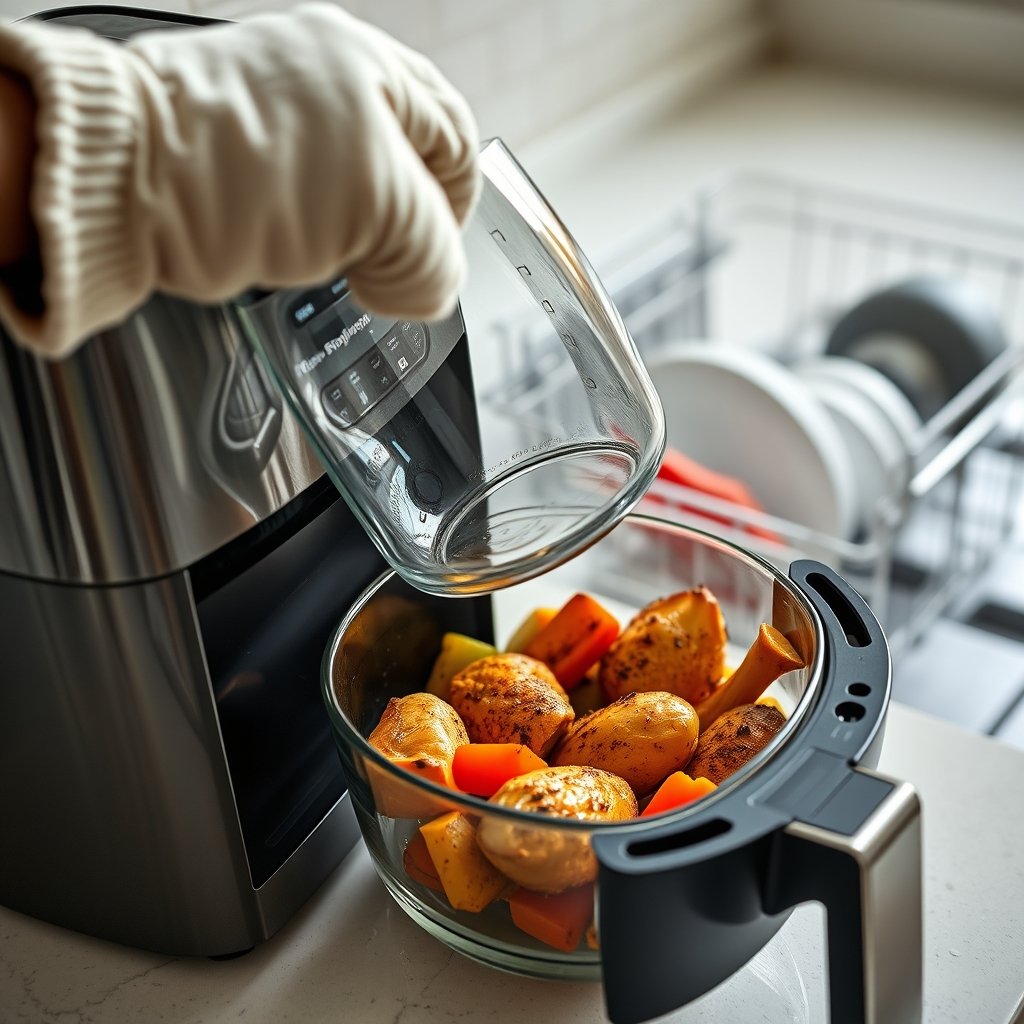 glass airfryer in action
