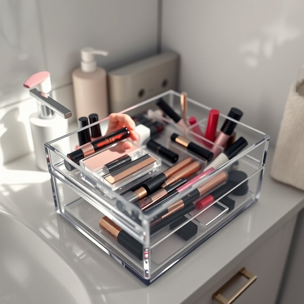 makeup organizer in action