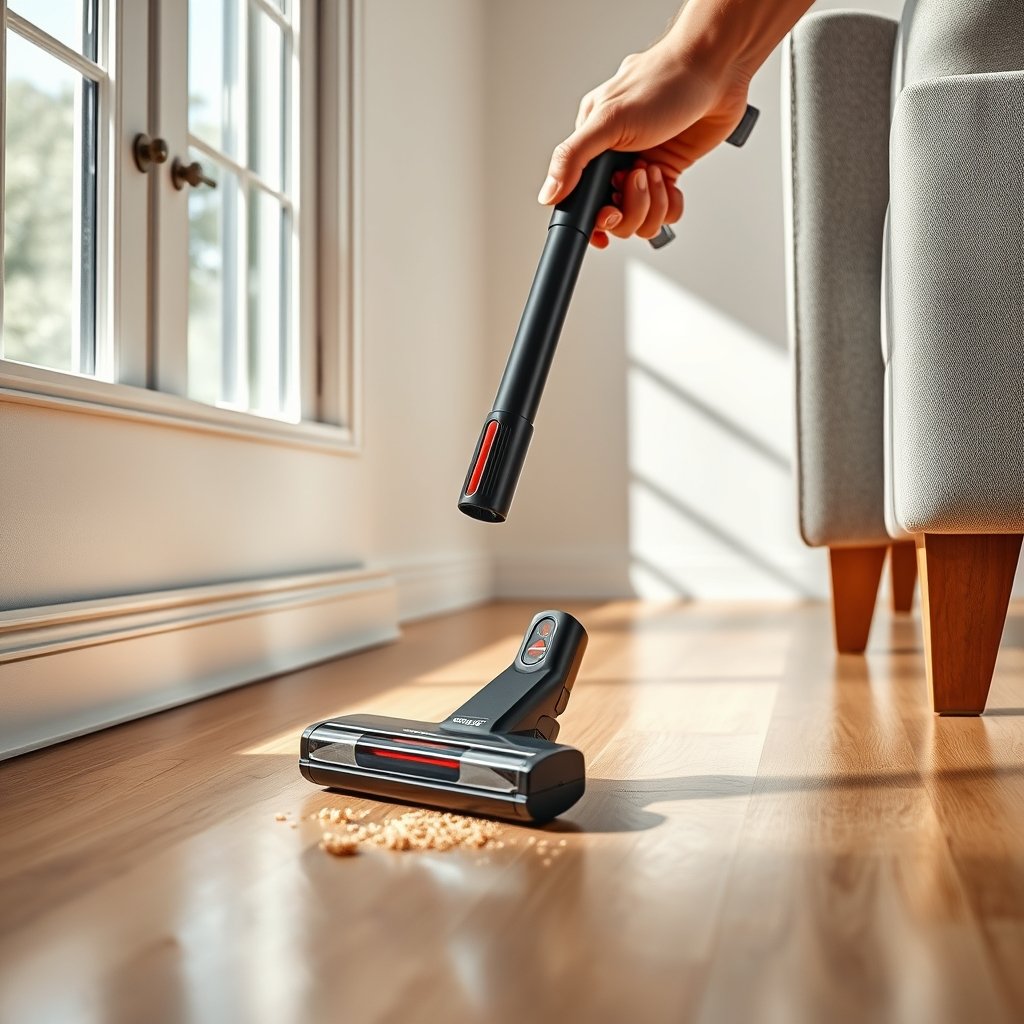 stick vacuum in action